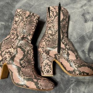 Rachel Comey Camp Boot - Pink (rose) and Black Snake Print Heeled